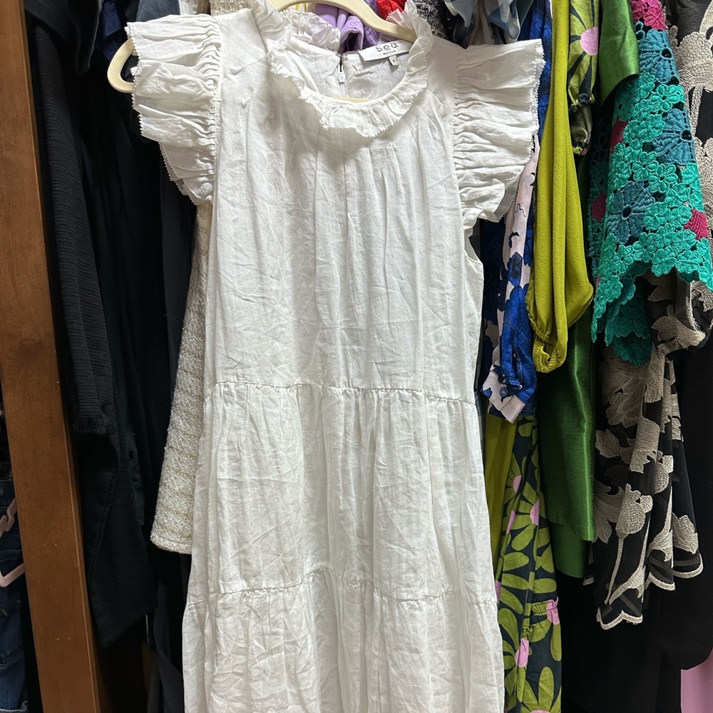 Sea White Flutter sleeve dress